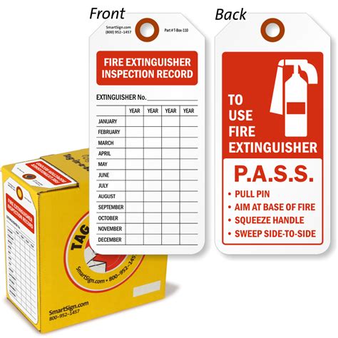 SmartSign Sided Fire Extinguisher Inspection Record Tag X Plastic Pack