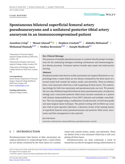 Pdf Spontaneous Bilateral Superficial Femoral Artery Pseudoaneurysms