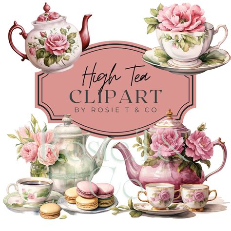 High Tea Watercolor Clipart Tea Pot Clip Art Tea Cup Illustration