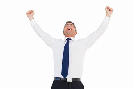 Premium Photo Excited Businessman With Glasses Cheering