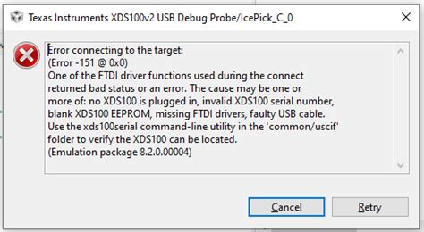 Launchxl F D Error Connecting To The Target Error X