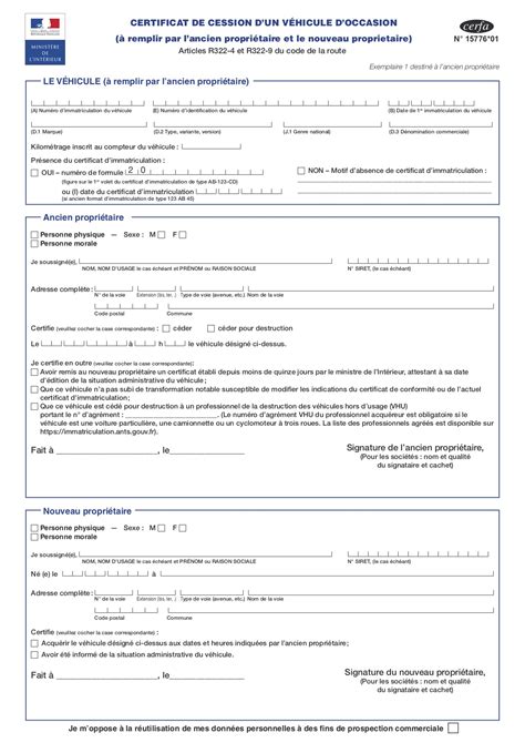 Déclaration De Cession Ou Aussi Appelé Formulaire Cerfa 15776 01