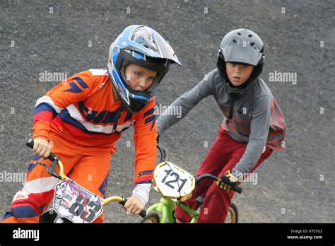 Preteen Girl Leads The Boys In A Race Riders At Kettering Bmx Race
