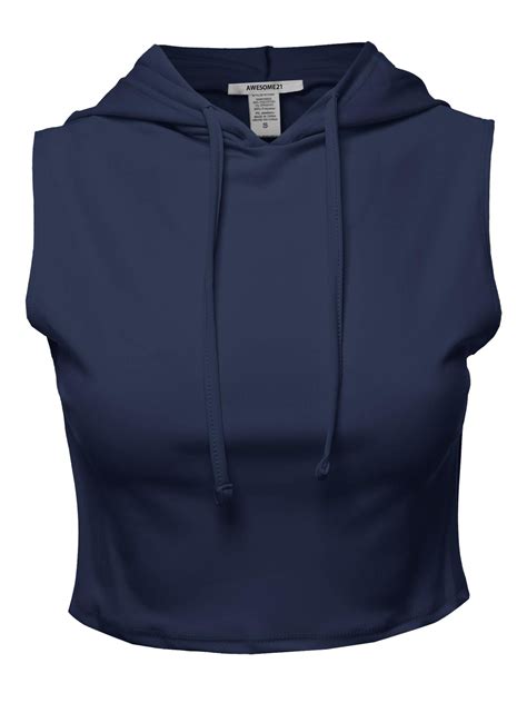 Fashionoutfit Womens Solid Sleeveless Drawstring Hood Crop Top