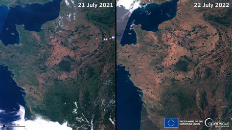 Hitzewelle und extreme Dürre im Sommer 2022 Satellitenbild zeigt das