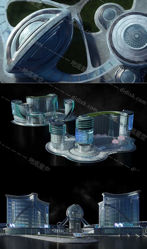 3d模型 未来绿洲科幻楼房建筑城市广场 地底星空 资源网