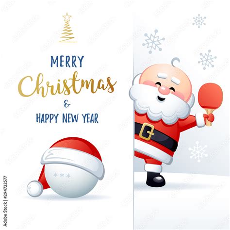 Merry Christmas And Happy New Year Sports Greeting Card Cute Santa