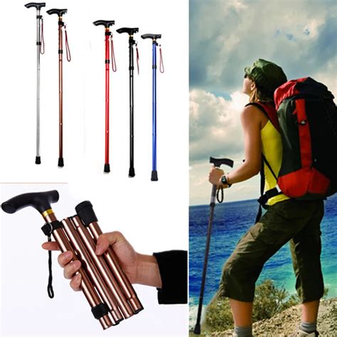 Walking Stick Hiking Trekking Trail Ultralight 4 section Adjustable Canes Aluminum Alloy Folding ...