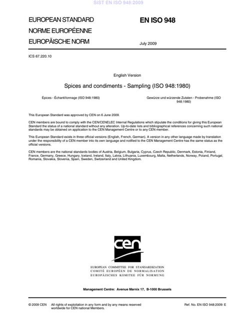 EN ISO 948:2009 - Spices and condiments - Sampling (ISO 948:1980)