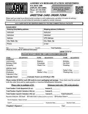 Fillable Online Arm Greeting Card Order Form Arm Fax Email Print