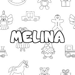 Coloriage prénom MELINA décor Mandala fruits Sans Dépasser