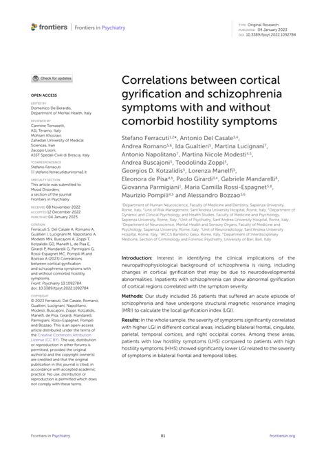 PDF Correlations Between Cortical Gyrification And Schizophrenia