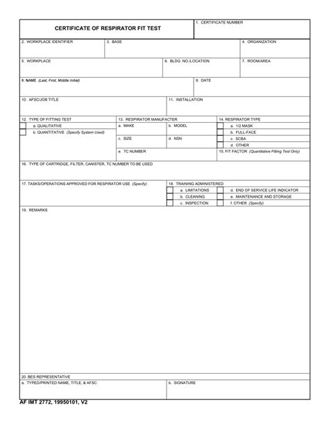 Printable Respirator Fit Test Form Template