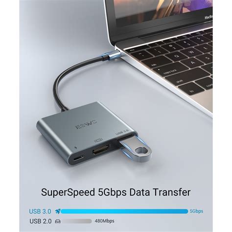 Jeswo 3 Az 1 Ben Adapter Hub Usb C Hdmi 4k Usb 30 100 W Tápellátó