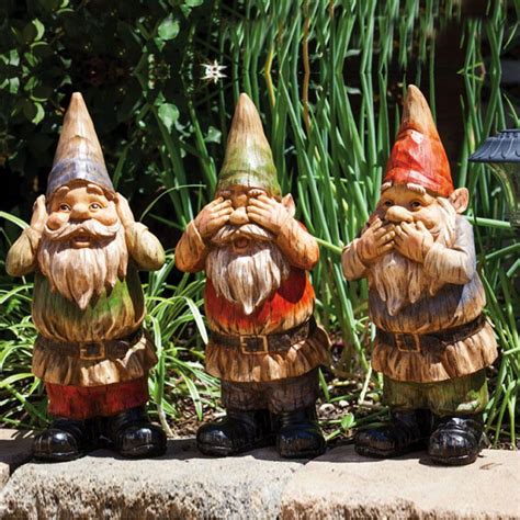 Hear See And Speak No Evil Wise Gnomes Set Of 3 Garden Gnomes