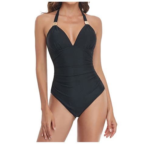 Sksloeg Women One Piece Swimsuit Tummy Control Halter Bathing Suit Sexy