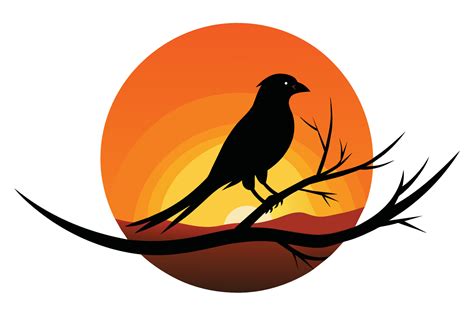 Bird Silhouette on Sunset Branch Illustration 43347192 Vector Art at ...