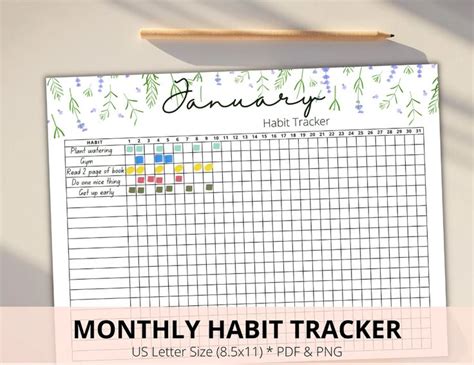 Daily Habit Tracker Printable Monthly Routine Tracker Etsy Habit