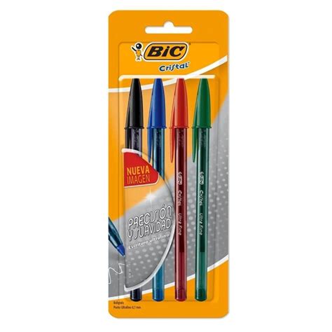 Bolígrafo BIC Cristal Punto Ultrafino 0 7 mm Surtido de Colores 4