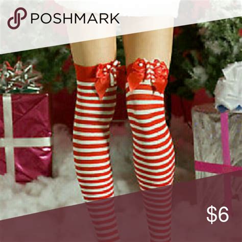 Christmas Thigh High Candy Cane Bow Stockings Thigh Highs Red And