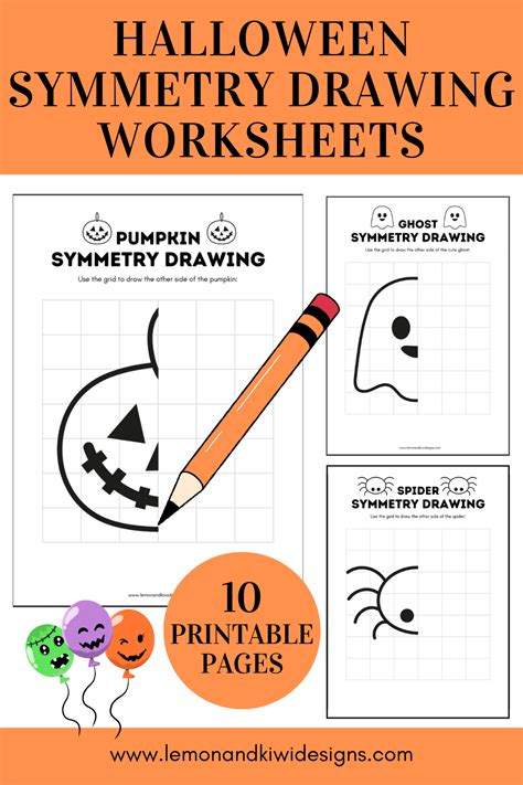 Printable Halloween Symmetry Worksheets - Lemon and Kiwi Designs