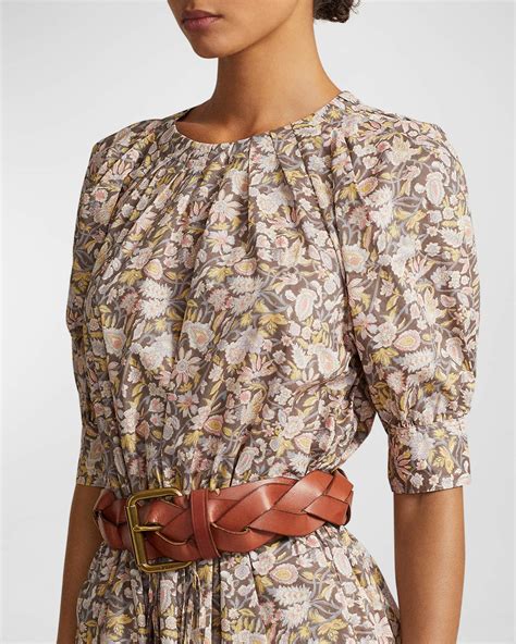 Polo Ralph Lauren Floral Cotton Tiered Drawstring Dress Neiman Marcus