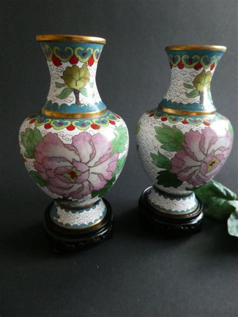 Paar chinesischen Vintage Cloisonné Vasen Vögel Blumen Kaufen auf