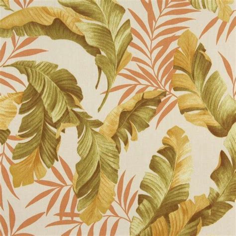 Orange Green And Gold Floral Leaf Outdoor Marine Upholstery Fabric By