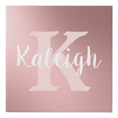 Blush Pink White Monogram Name Initial Faux Canvas Print Zazzle