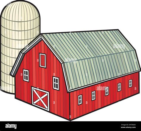 Red Barn And Silo Granary Vector Illustration Stock Vector Image