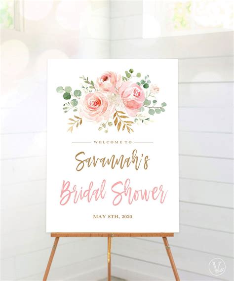 Blush Pink Floral Bridal Shower Welcome Sign Printable Bridal Shower Sign Template Editable