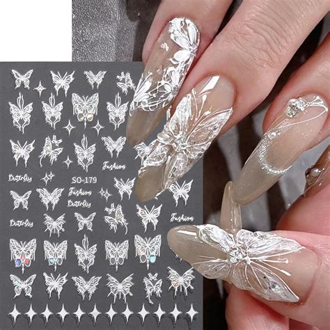 D Butterfly Nail Art Stickers Laser Black White Butterflies Nail