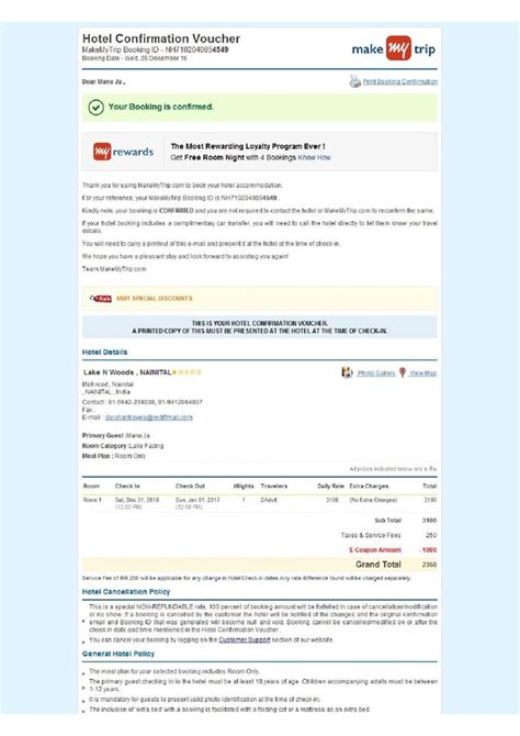 Mybookinghotel Hotel Booking Confirmation Voucher