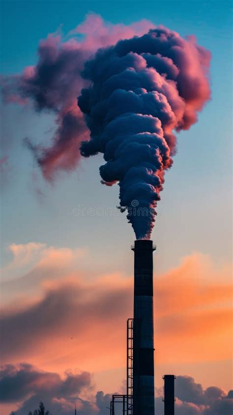 Industrial Smokestack Emitting Smoke Against A Colorful Sunset Sky