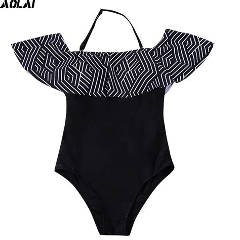 Off Shoulder One Piece Swimsuit Women 2017 Black Swimwear Push Up