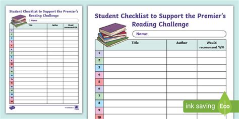 Student Checklists To Support The Premiers Reading Challenge