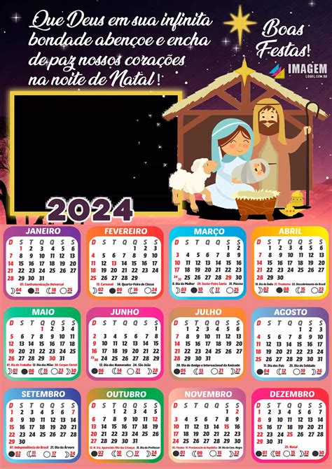 Calendário 2024 Presépio De Natal Para Montagem De Foto Com Feriados