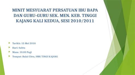 PPTX Minit Mesyuarat Persatuan Ibu Bapa Dan Guru Guru Sek DOKUMEN TIPS