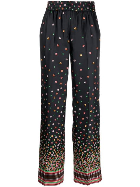 Red Valentino Floral Print Silk Trousers Black Farfetch