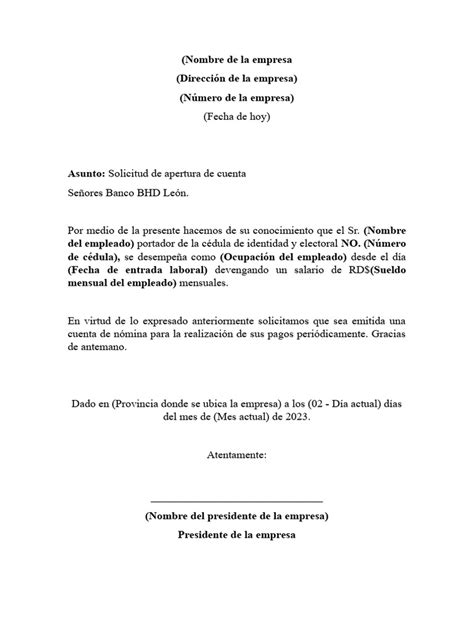 Solicitud De Apertura De Cuenta Del Banco Bhd Pdf