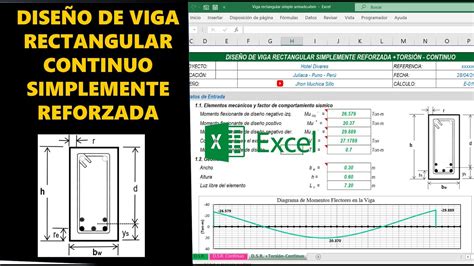 Diseño De Viga Rectangular Simplemente Reforzada Continuo Torsión Plantilla Excel Profesional