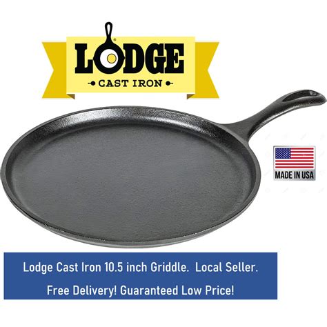 Lodge Cast Iron Round Griddle / Pan, Pre-Seasoned, 10.5-inch, Made in USA, Guaranteed Low Price ...