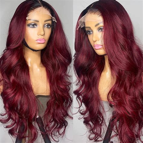 Andria Long Loose Wave Lace Front Wigs Ombre 99j Burgundy Wine Red Body Wave