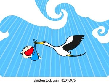 Stork Flying Baby Boy Stock Vector (Royalty Free) 81048976