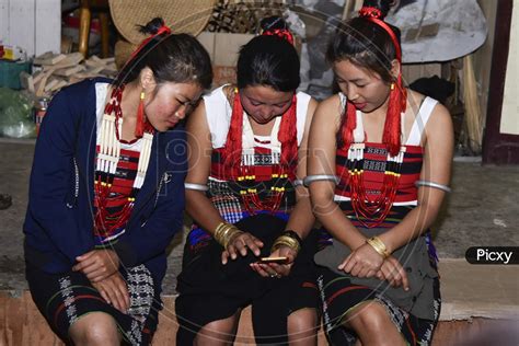 Image Of Assamese Woman In Traditional Assam Tribal Clothes During Bihu