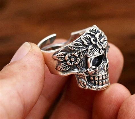 Sugar Skull Ring For Men Women Santa Muerte Day Of The Etsy