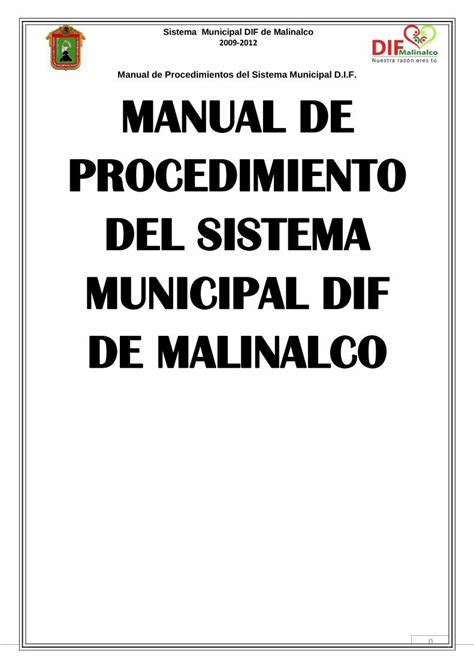 Pdf Manual De Procedimientos Del Sistema Municipal Dif Dokumentips