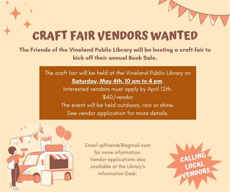 Craft Fair Vendors Wanted At Vineland Public Library Nj Heartland Nj