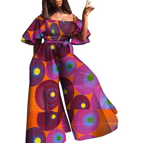 BintaRealWax African Jumpsuits For Women Ankara Kente Print Smocked