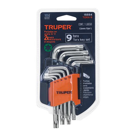 Juego De 9 Llaves Torx Con Organizador Abatible Truper Llaves Torx 15554